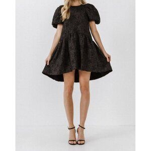 Endless Rose Black Puff Sleeve Mini Dress